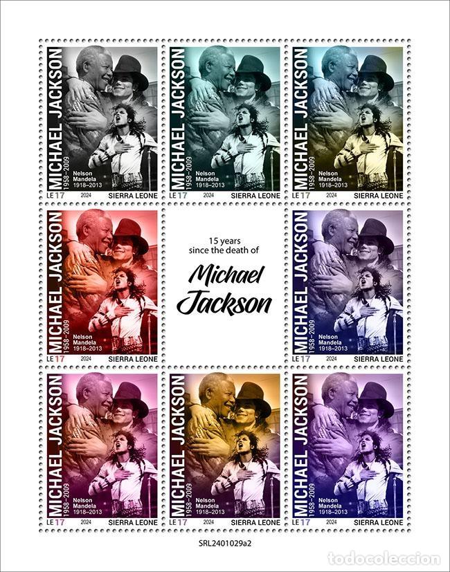 Sellos: Sierra Leona 2024 Mi. 18703-18710 hoja Michael Jackson cantante m&uacute;sica