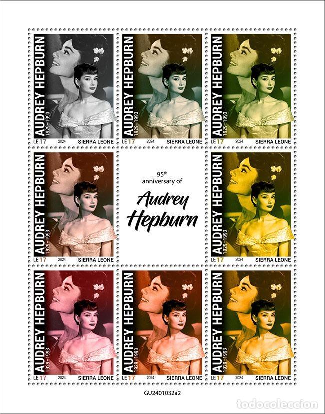 Stamps: Sierra Leona 2024 Mi. 18751-18758 hoja Audrey Hepburn actriz de cine