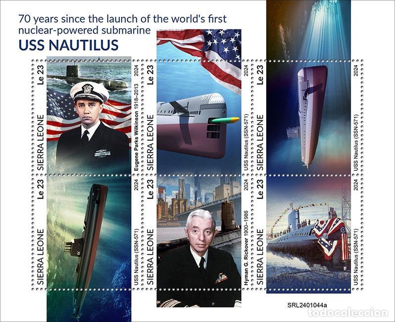 Stamps: Sierra Leona 2024 Mi. 18443-18448 hoja USS Nautilus submarino nuclear