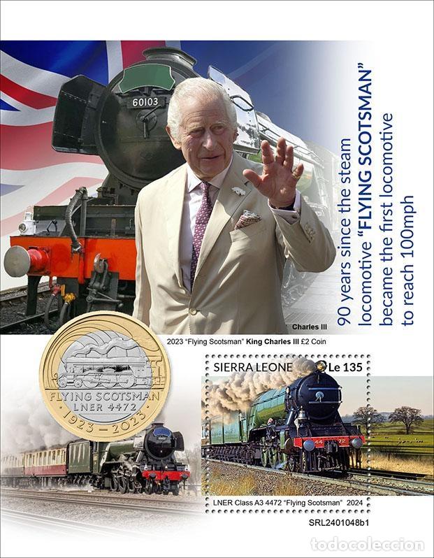 Sellos: Sierra Leona 2024 Mi. Bl. 3237 bloque Flying Scotsman locomotora vapor