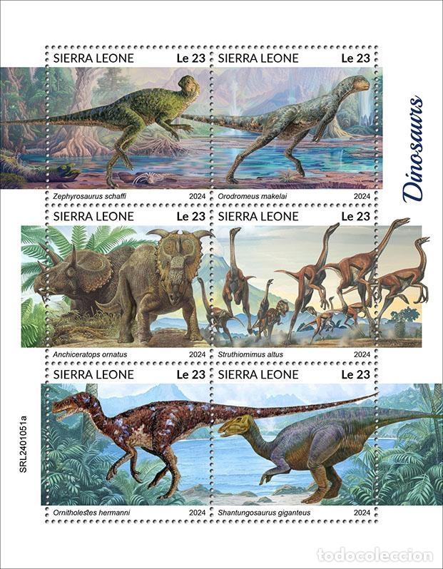 Sellos: Sierra Leona 2024 Mi. 17980-17985 hoja dinosaurios prehistoria
