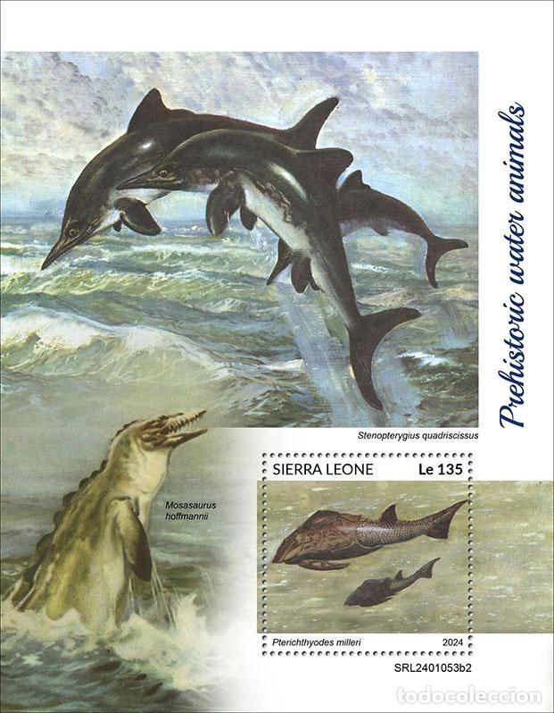 Sellos: Sierra Leona 2024 Mi. Bl. 3119 bloque animales acu&aacute;ticos prehist&oacute;ricos