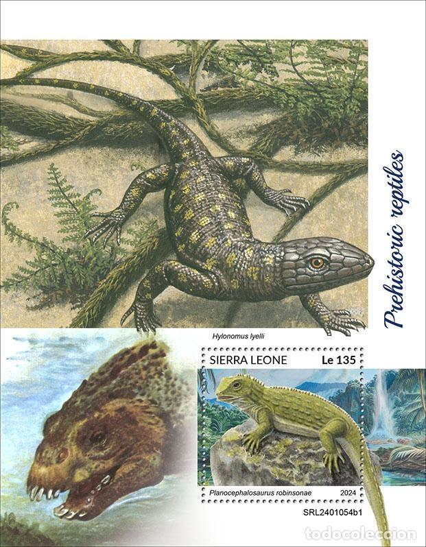 Sellos: Sierra Leona 2024 Mi. Bl. 3120 bloque reptiles prehist&oacute;ricos