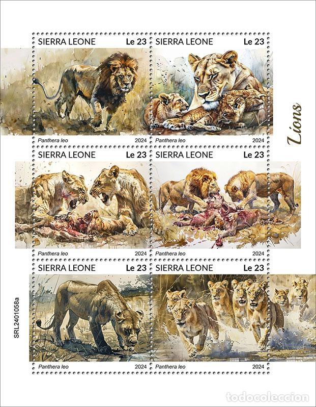Briefmarken: Sierra Leona 2024 Mi. 18172-18177 hoja leones felinos