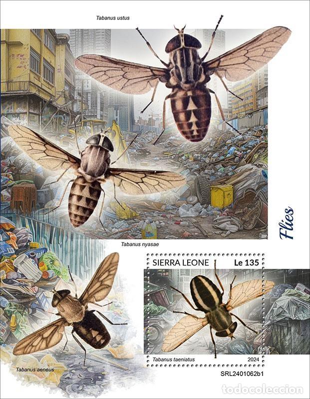 Selos: Sierra Leona 2024 Mi. Bl. 3126 bloque moscas t&aacute;banos insectos