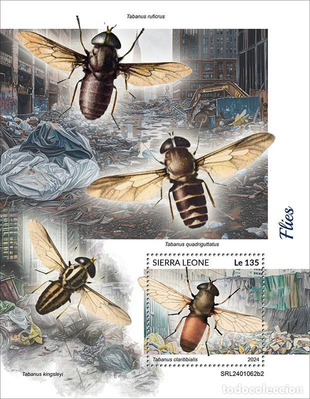 Selos: Sierra Leona 2024 Mi. Bl. 3127 bloque moscas t&aacute;banos insectos