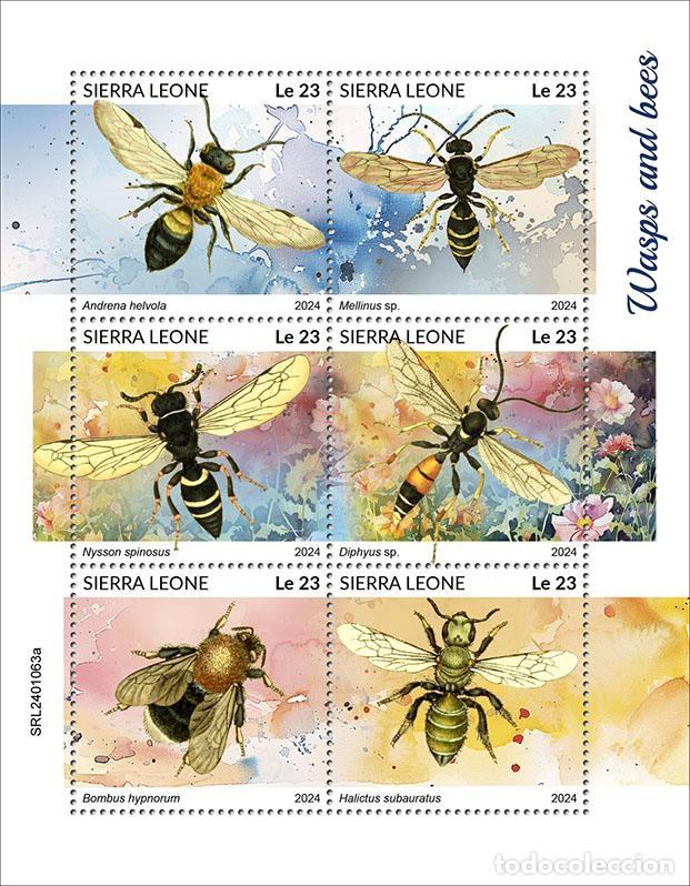 Selos: Sierra Leona 2024 Mi. 18036-18041 hoja avispas abejas insectos