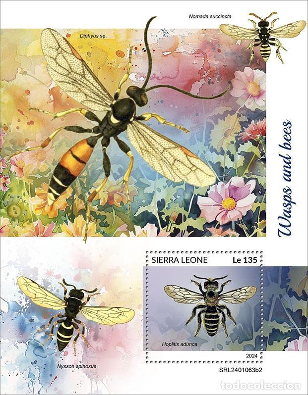 Selos: Sierra Leona 2024 Mi. Bl. 3129 bloque avispas abejas insectos