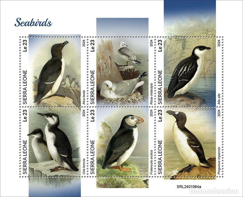 Selos: Sierra Leona 2024 Mi. 18188-18193 hoja aves marinas frailecillos