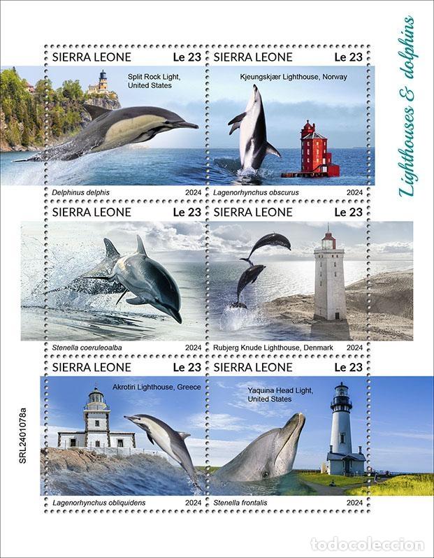 Francobolli: Sierra Leona 2024 Mi. 18116-18121 hoja faros delfines