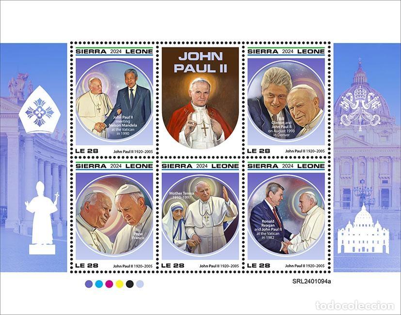 Stamps: Sierra Leona 2024 Mi. 18605-18609 hoja Juan Pablo II papa Madre Teresa