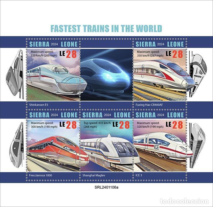 Timbres: Sierra Leona 2024 Mi. 18545-18549 hoja trenes m&aacute;s r&aacute;pidos del mundo