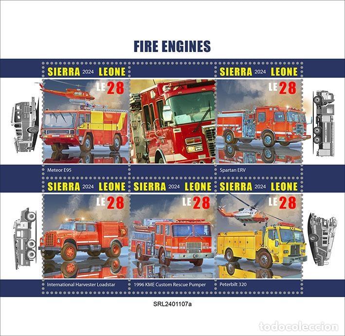 Timbres: Sierra Leona 2024 Mi. 18540-18544 hoja camiones de bomberos