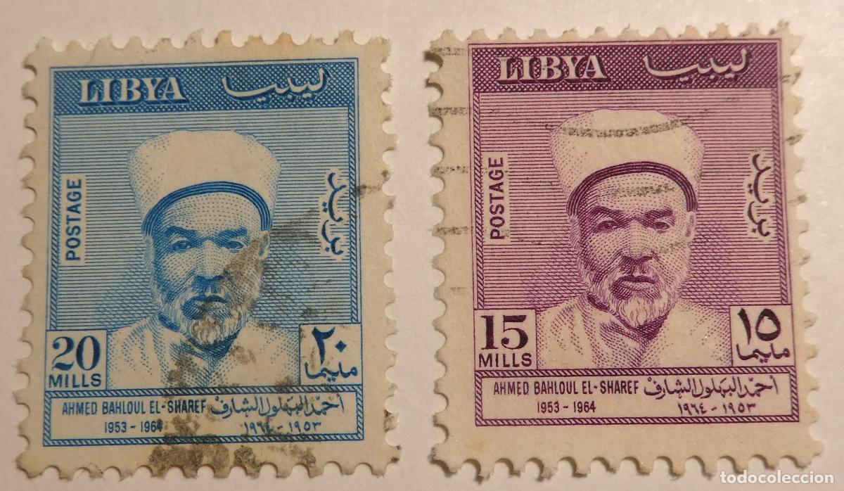 Sellos: 2 Sellos postales de Libia de 15 y 20 Mills, 1964 Ahmed el-Shrif