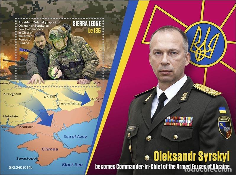 Sellos: Sierra Leona 2024 Mi. Bl. 3257 bloc Ucrania Syrsky comandante ej&eacute;rcito