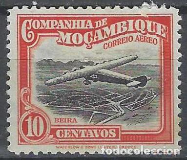 Sellos: COMPA&Ntilde;&Iacute;A DE MOZAMBIQUE 1935 - AVI&Oacute;N SOBRE BEIRA, A&Eacute;REO, ROJO/NEGRO - MH*