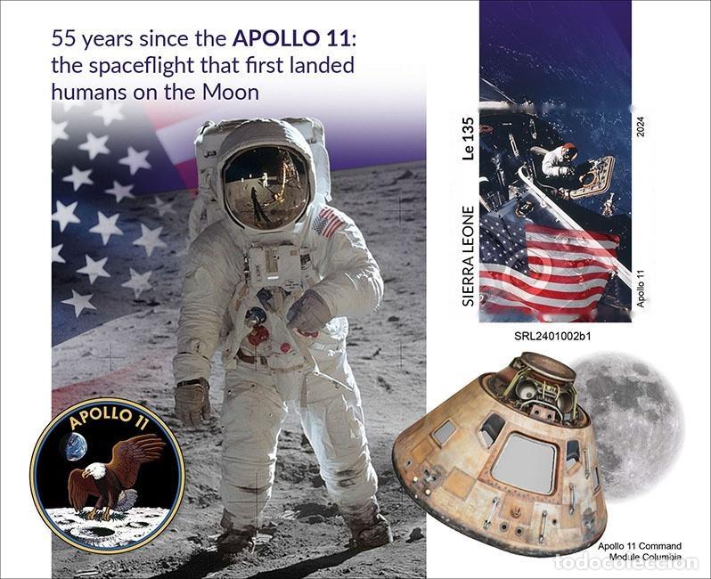 Sellos: Sierra Leona 2024 Mi. Bl. 3210 bloc sin perforar Apollo 11 Luna Armstrong