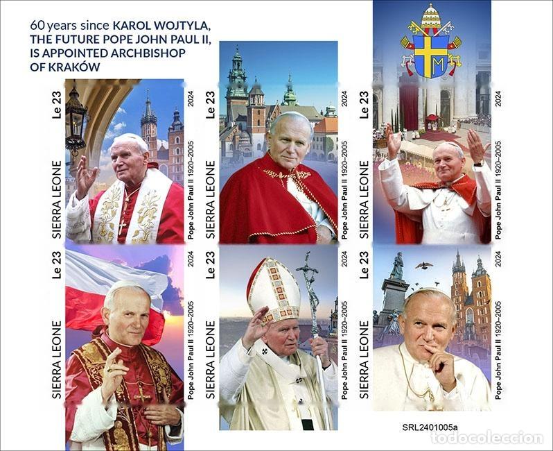 Stamps: Sierra Leona 2024 Mi. 18348-18353 hoja sin dentar Juan Pablo II papa
