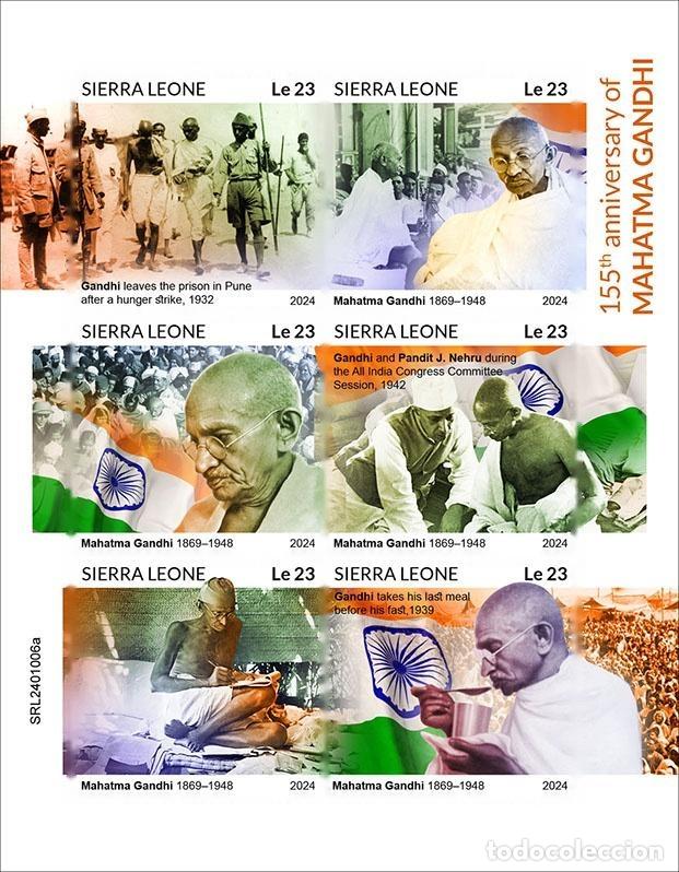 Stamps: Sierra Leona 2024 Mi. 18284-18289 hoja sin dentar Gandhi India Nehru
