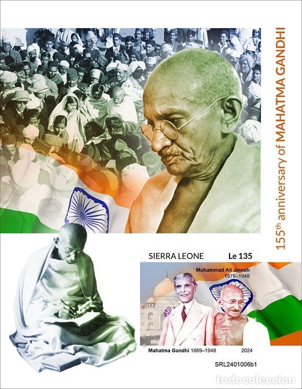 Stamps: Sierra Leona 2024 Mi. Bl. 3190 bloque sin dentar Gandhi India Nehru