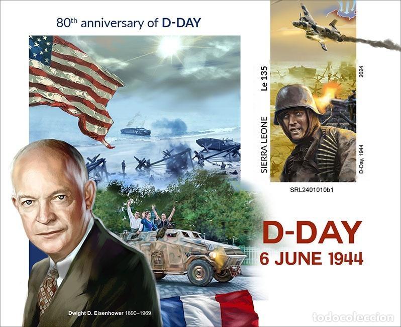 Stamps: Sierra Leona 2024 Mi. Bl. 3216 bloque sin perforar D-Day desembarco De Gaulle