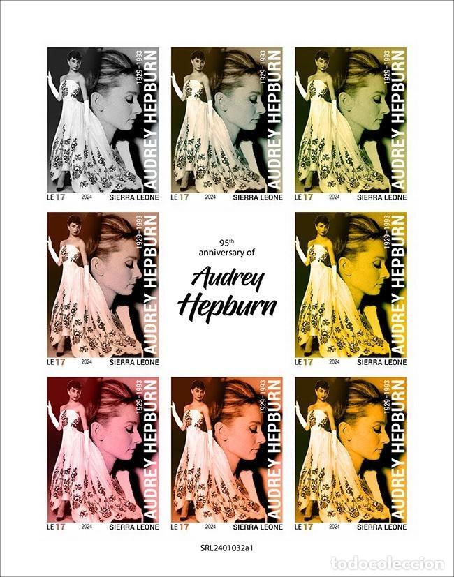 Stamps: Sierra Leona 2024 Mi. 18743-18750 hoja sin perforar Audrey Hepburn actriz