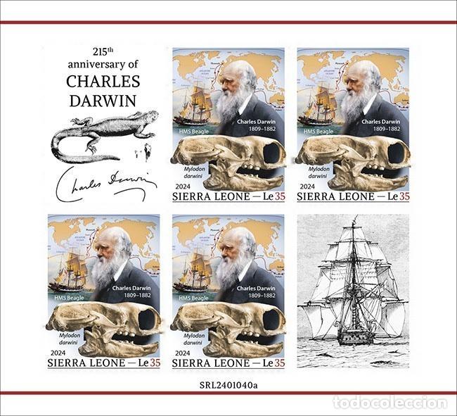 Francobolli: Sierra Leona 2024 Mi. 18687 hoja sin dentar Charles Darwin Beagle evoluci&oacute;n
