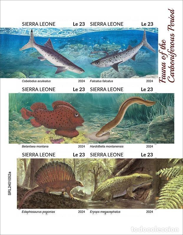 Francobolli: Sierra Leona 2024 Mi. 17988-17993 hoja sin dentar fauna Carbon&iacute;fera