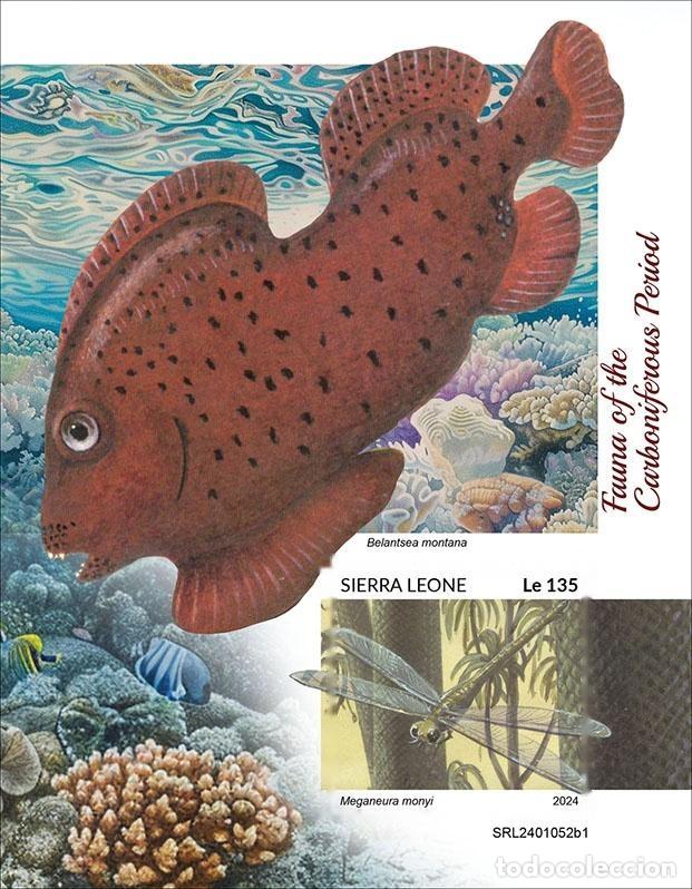 Francobolli: Sierra Leona 2024 Mi. Bl. 3116 bloc sin perforar fauna Carbon&iacute;fero prehistoria