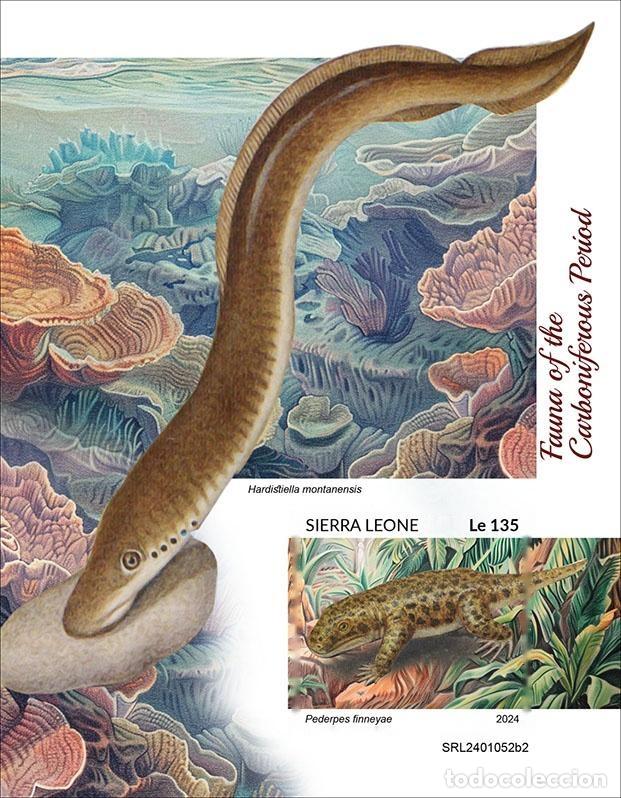 Francobolli: Sierra Leona 2024 Mi. Bl. 3117 bloque sin perforar fauna Carbon&iacute;fero prehistoria