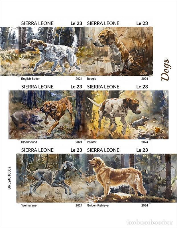 Francobolli: Sierra Leona 2024 Mi. 18156-18161 hoja sin dentar perros de caza