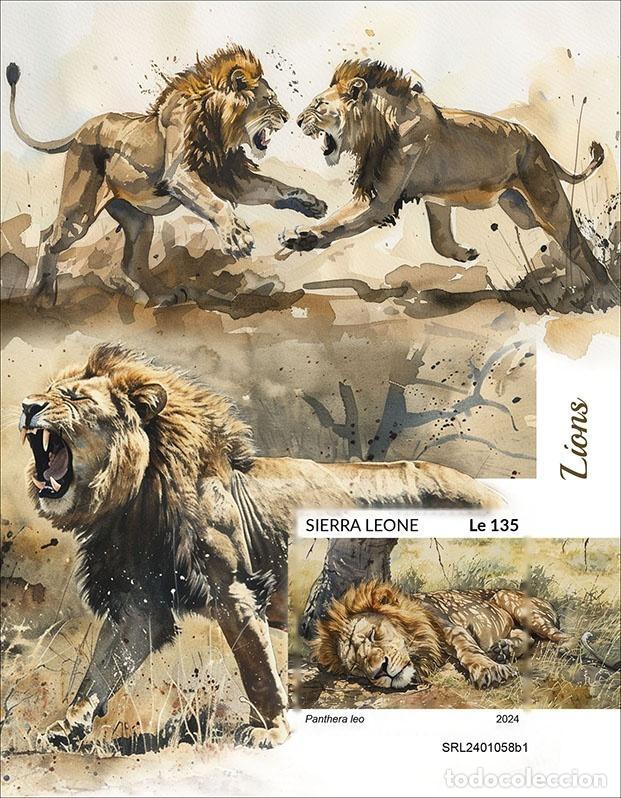 Selos: Sierra Leona 2024 Mi. Bl. 3162 bloque sin dentar leones felinos