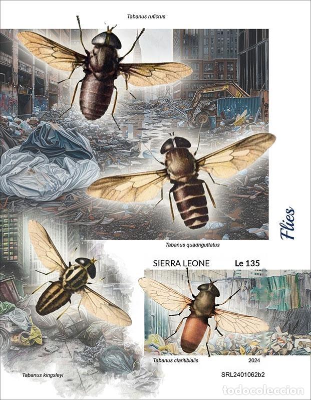 Selos: Sierra Leona 2024 Mi. Bl. 3127 bloque sin perforar moscas t&aacute;banos insectos