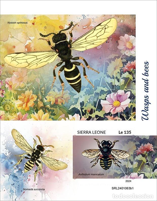 Selos: Sierra Leona 2024 Mi. Bl. 3128 bloque sin perforar avispas abejas insectos