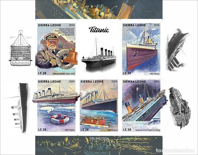 Sellos: Sierra Leona 2024 Mi. 18656-18660 hoja sin dentar Titanic transatl&aacute;ntico
