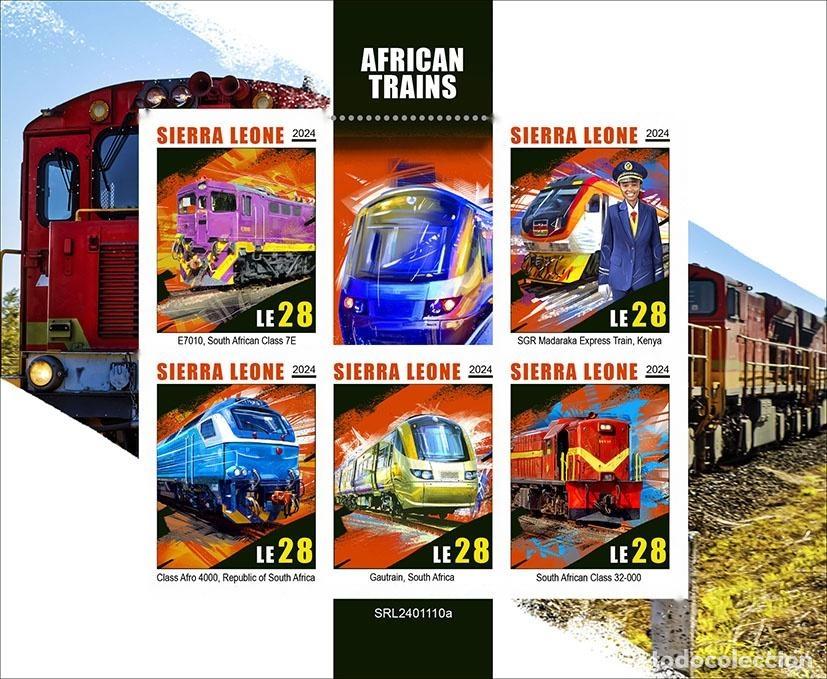 Sellos: Sierra Leona 2024 Mi. 18565-18569 hoja sin dentar trenes africanos