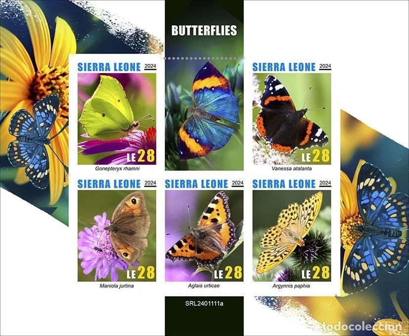Sellos: Sierra Leona 2024 Mi. 18570-18574 hoja sin perforar mariposas