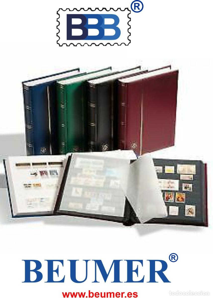 Sellos: Clasificador para sellos 64 p&aacute;ginas HOJAS NEGRAS. Doble hoja separadora. Extra calidad.Tapa Azul