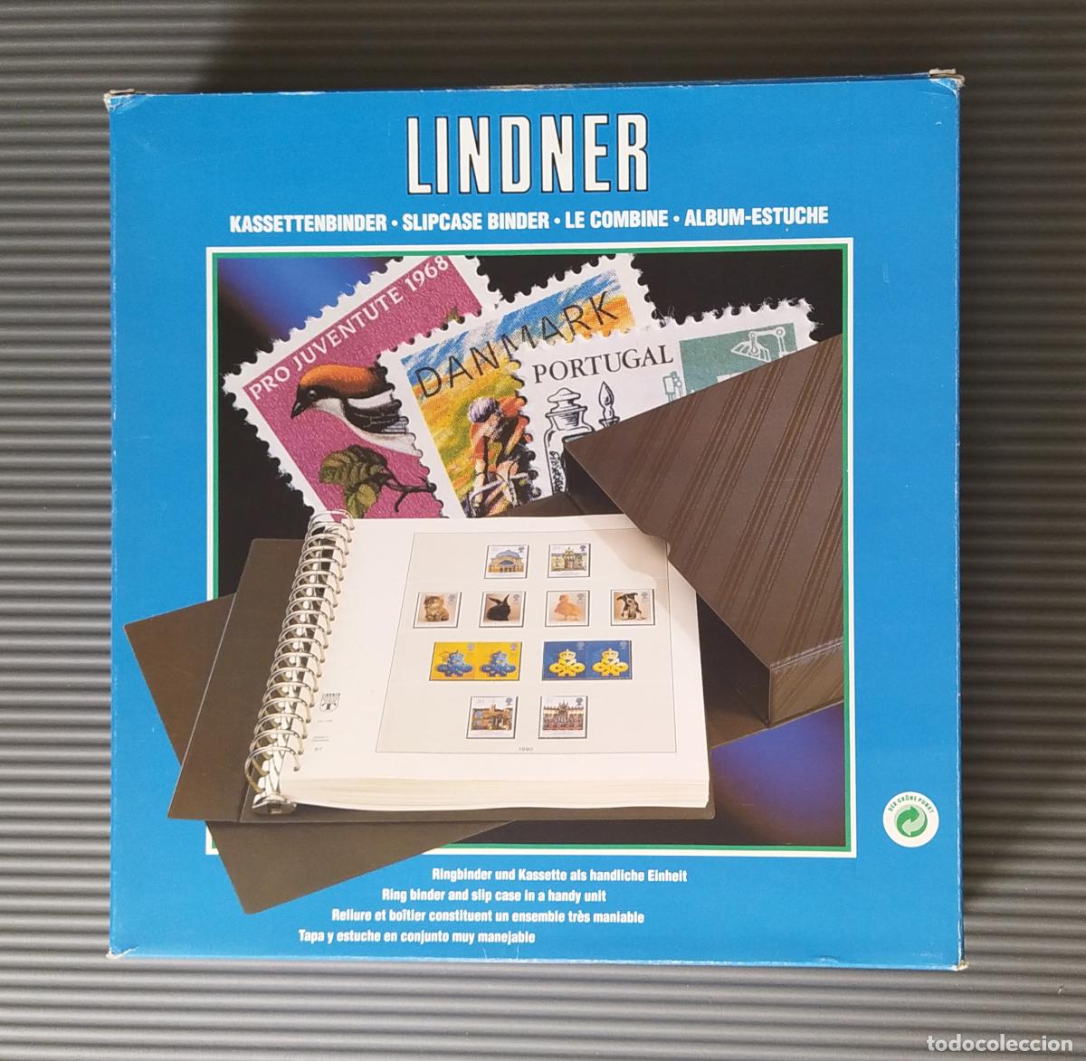 Sellos: Super oferta &Aacute;lbum - estuche Lindner de 18 anillas como nuevo con su caja original y 52 hojas
