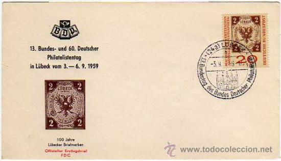 Selos: ALEMANIA: Matasellos Conmemorativo 13&ordm; Dia Filat&eacute;licos del Estado alem&aacute;n - Lubeck 3/09/1959