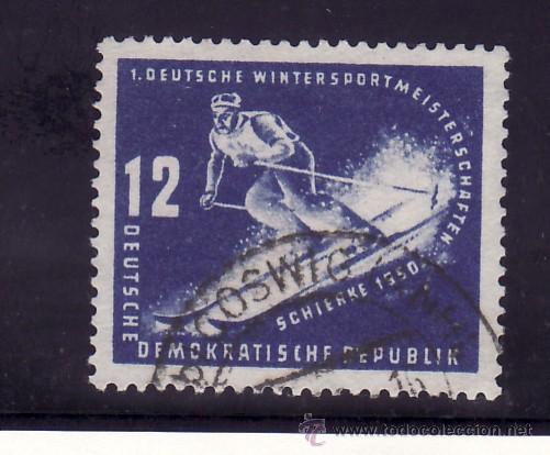 Timbres: alemania-ddr    3 usada, deporte, esquiador, 1&ordm; campeonato deportivo de invierno en scherke