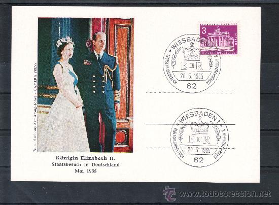 Francobolli: alemania-federal mat&ordm; conmemorativo visita isabel ii 20/5/1965 wiesbaden 1/62 tarjeta ilustrada