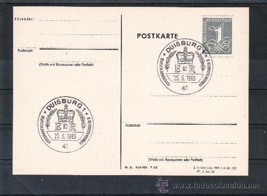 Briefmarken: alemania-federal mat&ordm; conmemorativo visita isabel ii 25/5/1965 duisburg 1/41 tarjeta