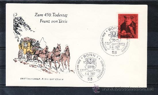 Timbres: alemania-federal  400 primer dia bonn 1/53, 450 aniv&ordm; muerte de franz von taxis