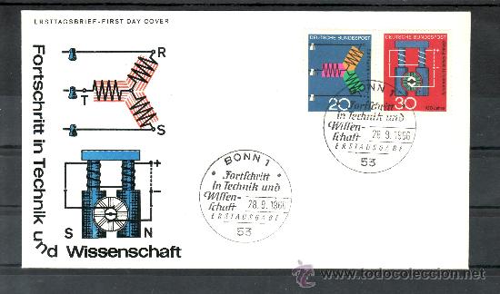 Timbres: alemania-federal  378/9 primer dia bonn 1/53, 75 aniv&ordm; transmision trifasica, cent&ordm; principio dinamo