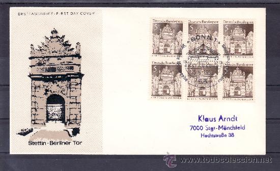 Timbres: alemania-federal  357 primer dia bonn 1/53, edificios historicos, puerta de berlin, en stettin