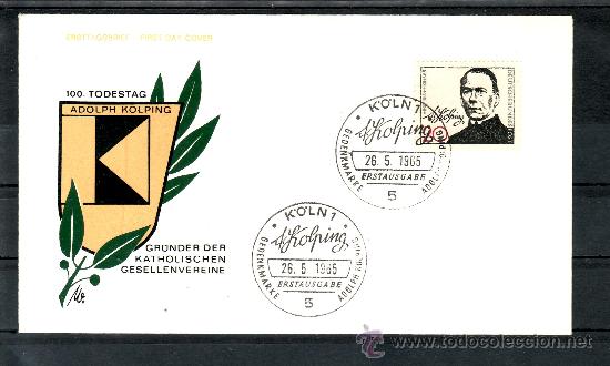 Selos: alemania-federal  338 primer dia koln 1/5, cent&ordm; muerte adolf kolping fundador amistad catolica