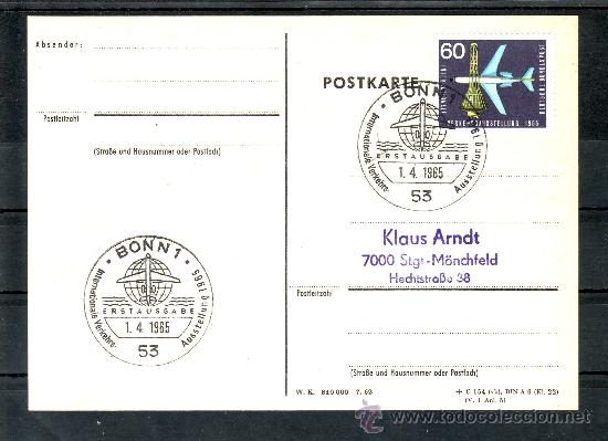 Selos: alemania-federal  335 tarjeta primer dia bonn 1/53, avion, transportes, x aniv&ordm; lufthansa