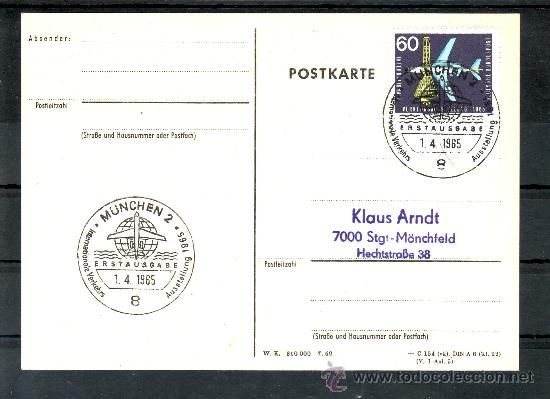 Francobolli: alemania-federal  335 tarjeta primer dia munchen 2/8, avion, transportes, x aniv&ordm; lufthansa