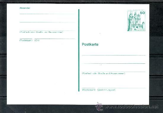 Stamps: alemania-berlin 499A en verde entero postal nuevo, castillo de neuschwanstein